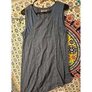 Flax 100% Linen Womens P (Small 4-6) Blue Long Tank Top Short Dress